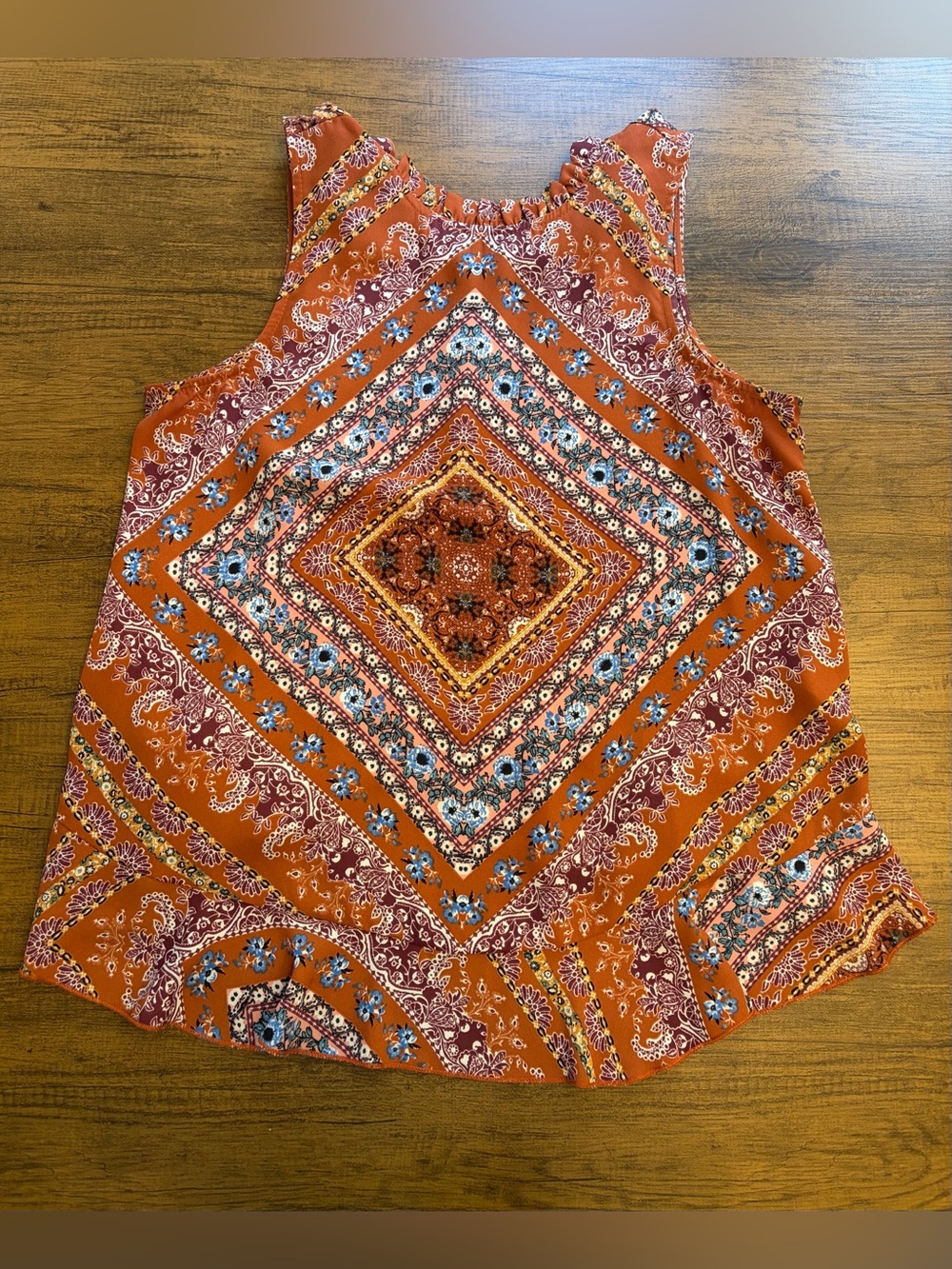 Xhilaration Rust Orange Boho Diamond Print Tank